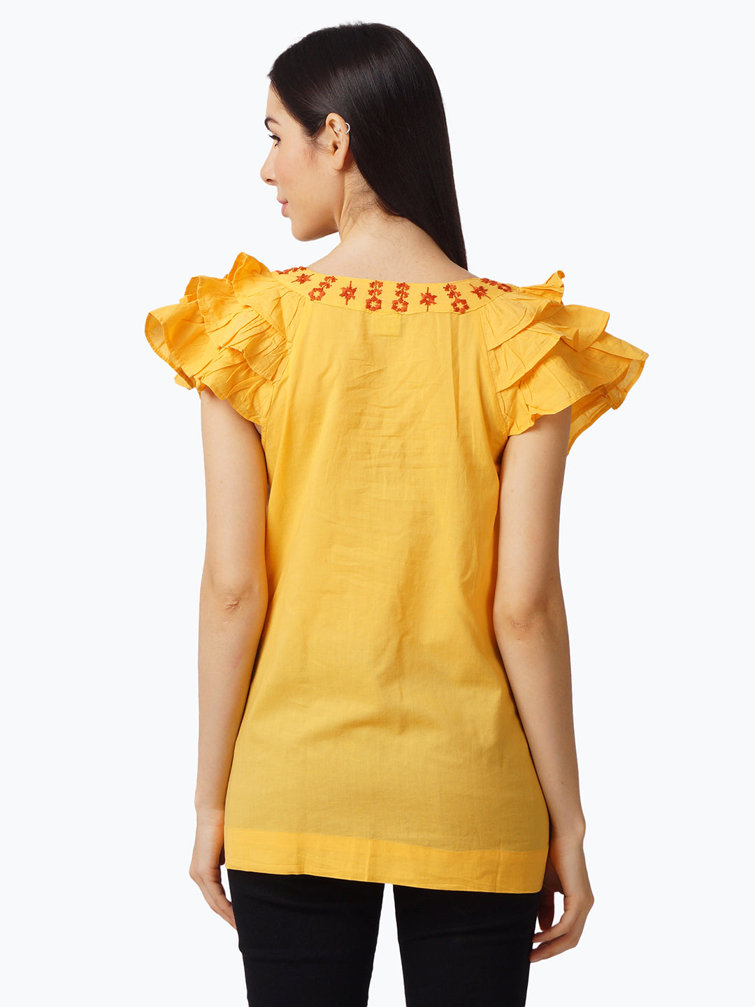 Women Yellow Embroidered Top