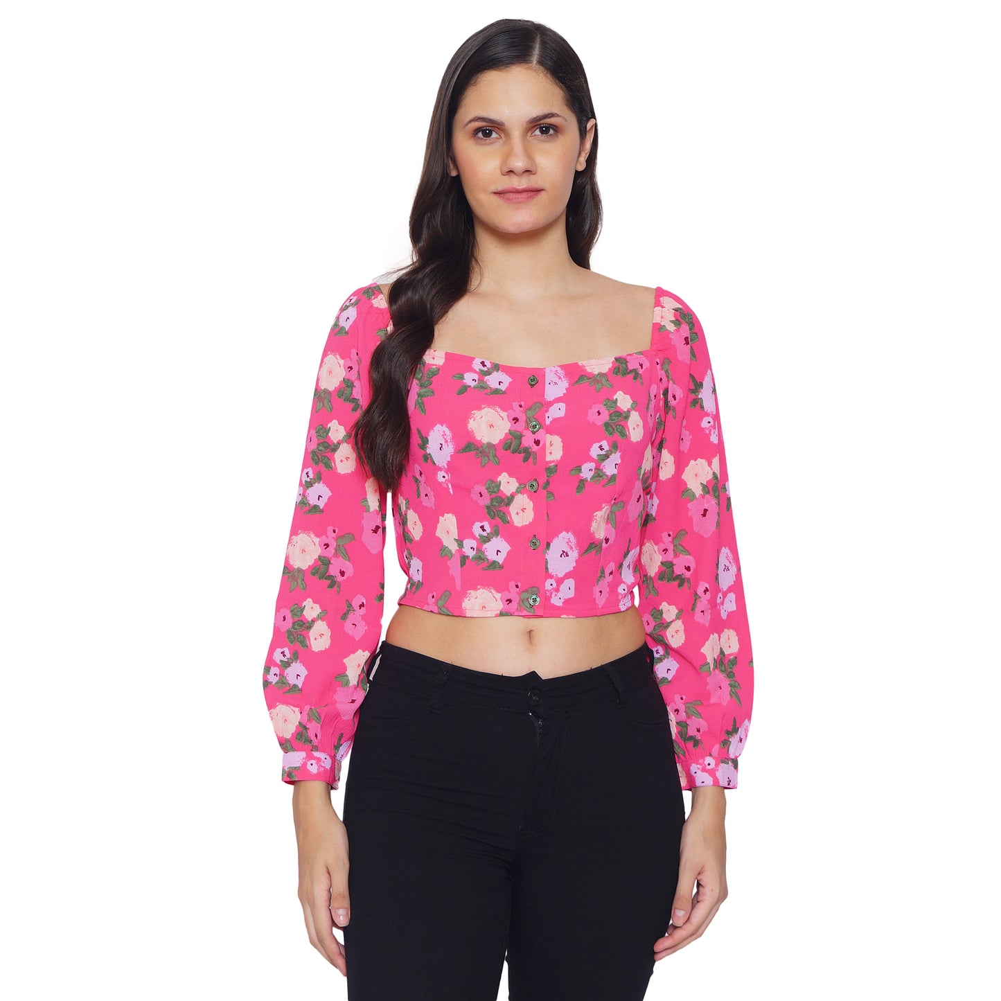 9 Impression Woman Pink Floral Print Crop Top