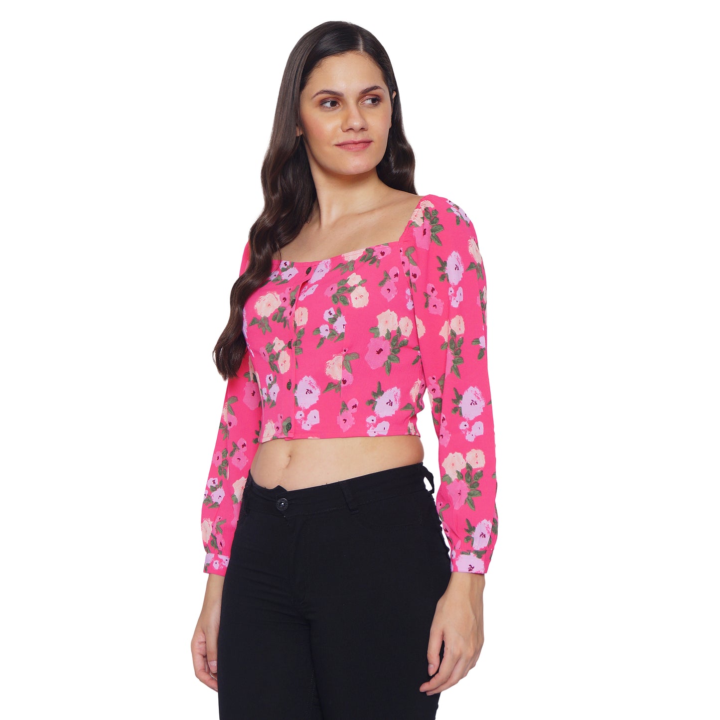 9 Impression Woman Pink Floral Print Crop Top