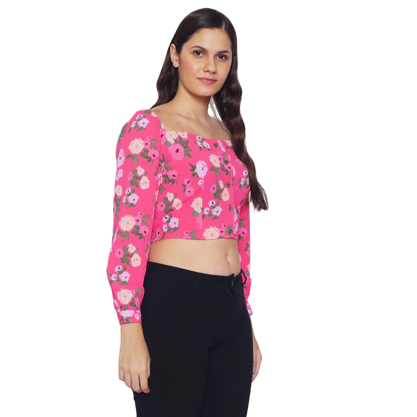 9 Impression Woman Pink Floral Print Crop Top