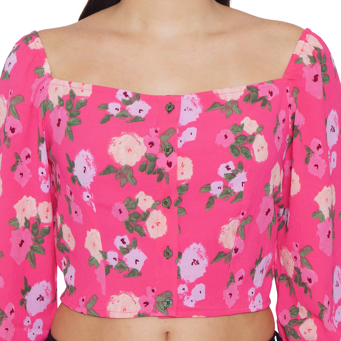 9 Impression Woman Pink Floral Print Crop Top