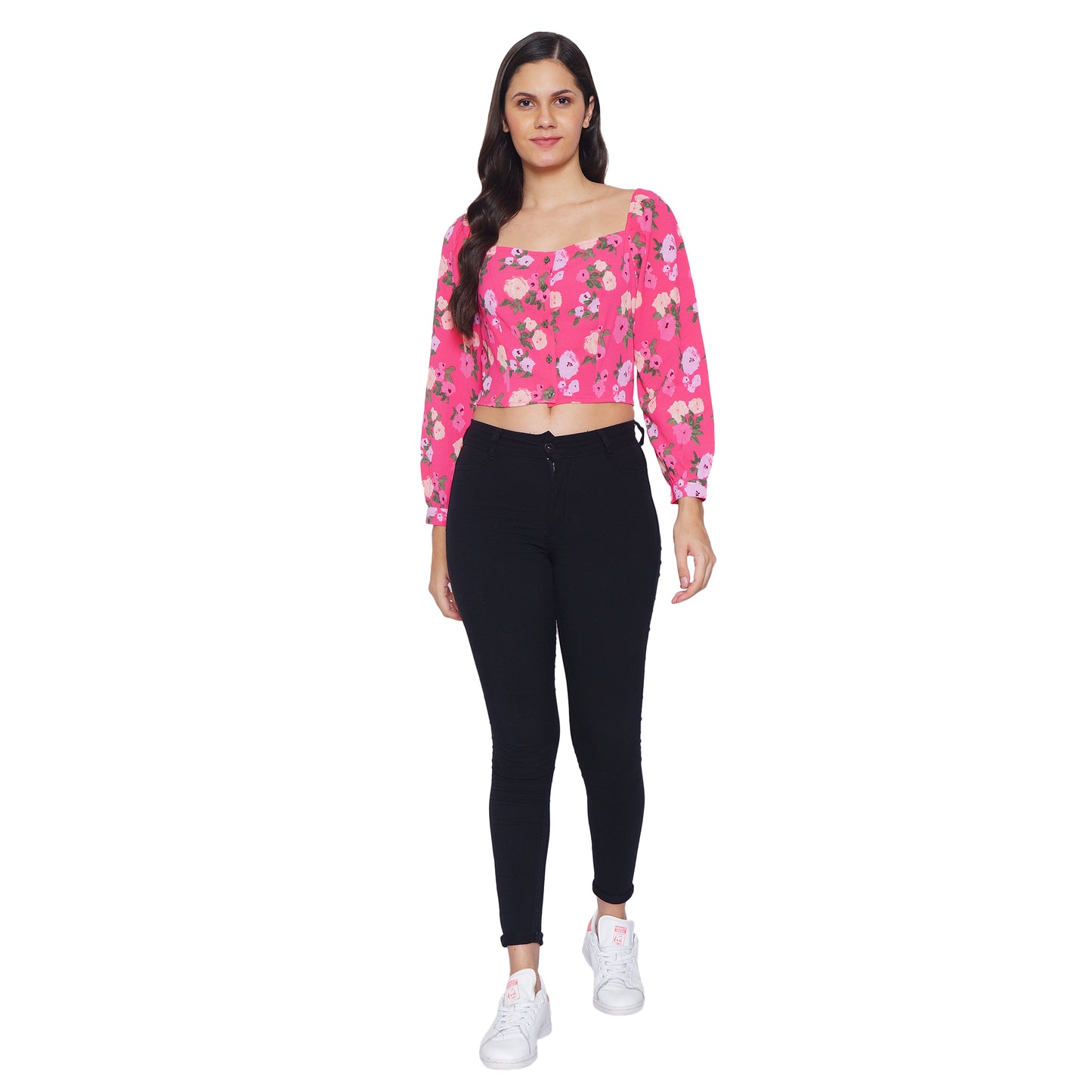 9 Impression Woman Pink Floral Print Crop Top