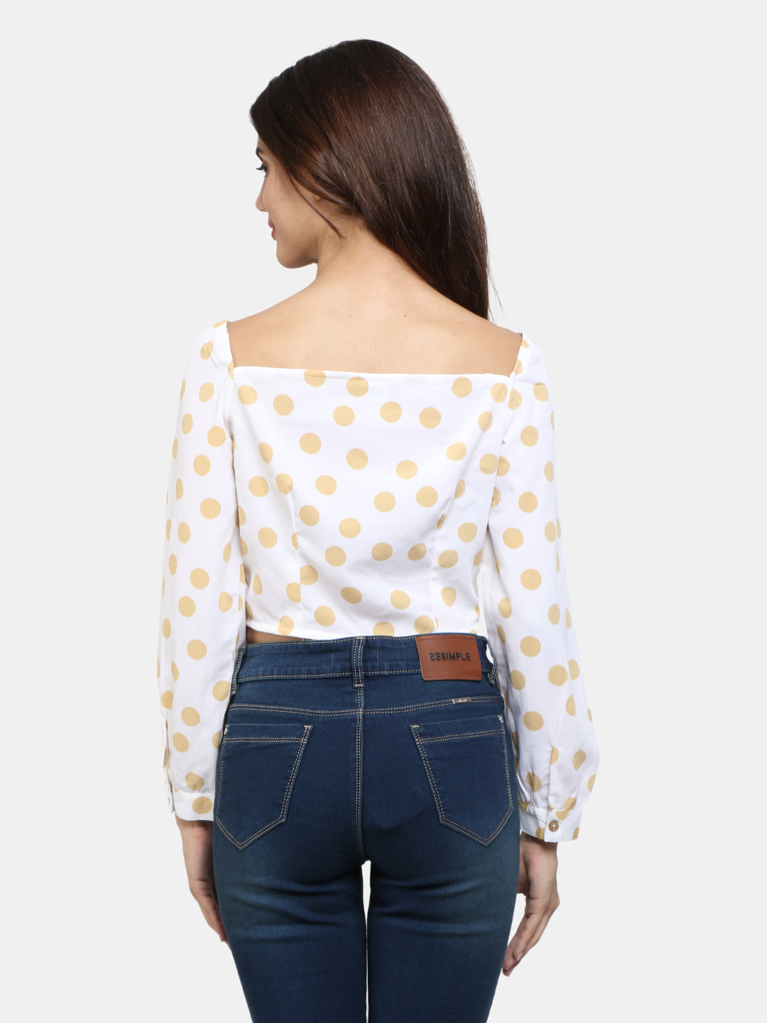 9 Impression Polka Dot Off Shoulder Crop Top