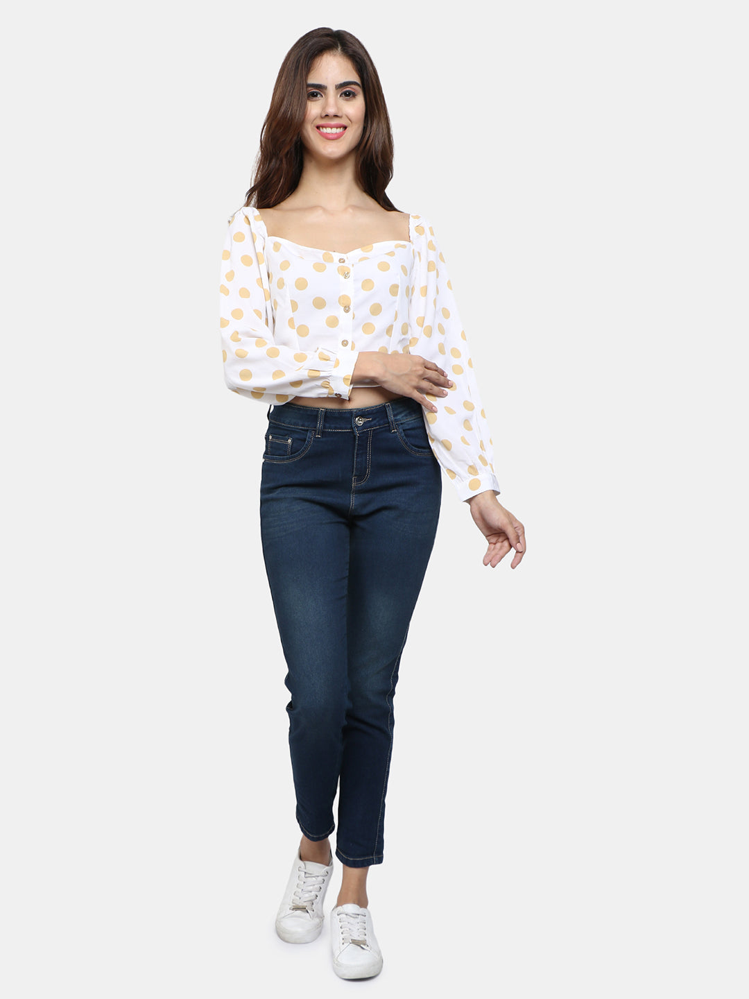 9 Impression Polka Dot Off Shoulder Crop Top