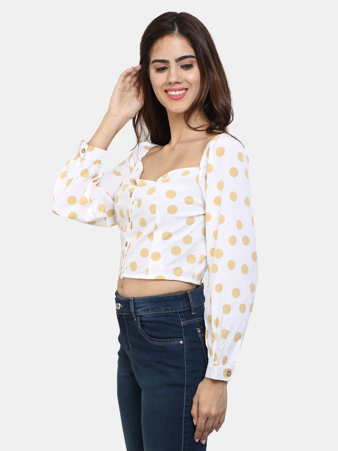 9 Impression Polka Dot Off Shoulder Crop Top