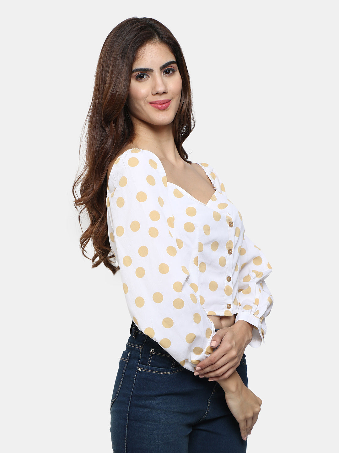 9 Impression Polka Dot Off Shoulder Crop Top