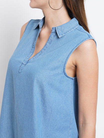 9 Impression Women Light Blue Collar Shirt Dress