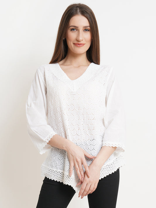 Women White Embroidered Top