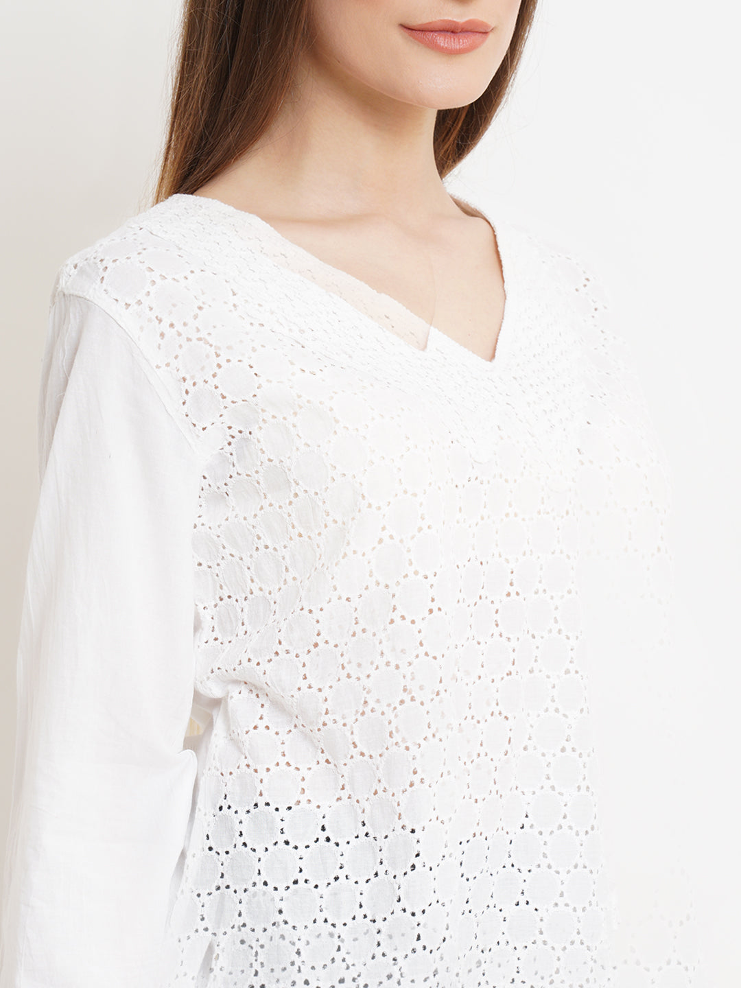 Women White Embroidered Top