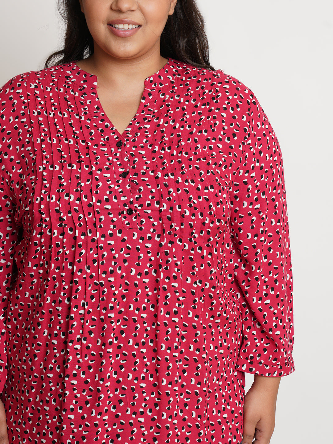 Women Red Printed Pintuck Top