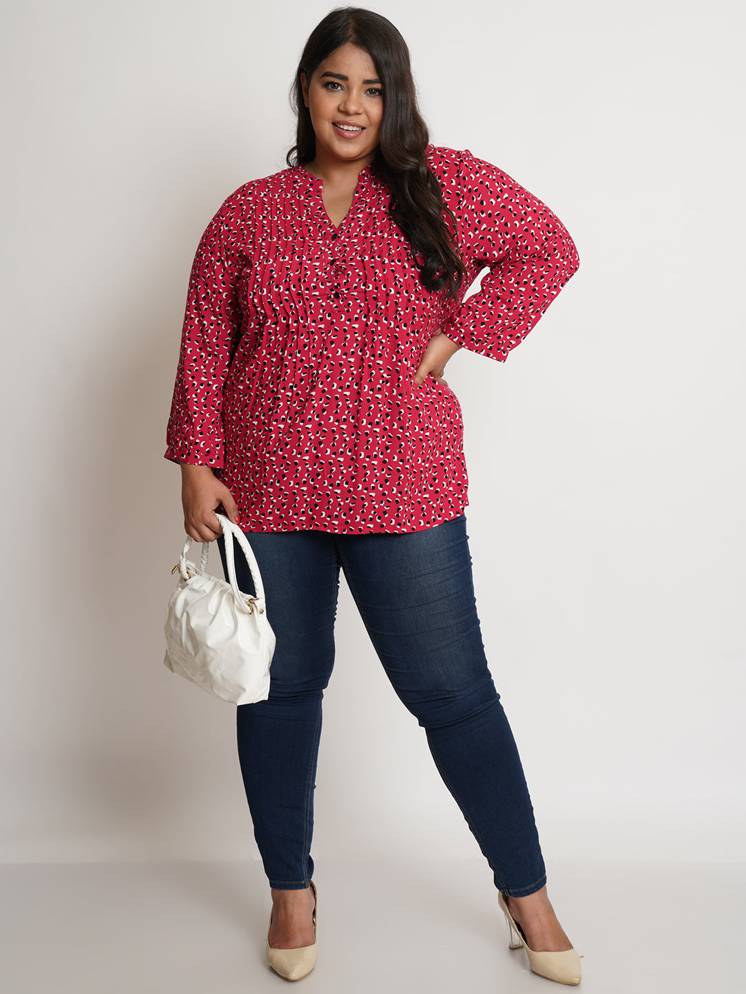 Women Red Printed Pintuck Top