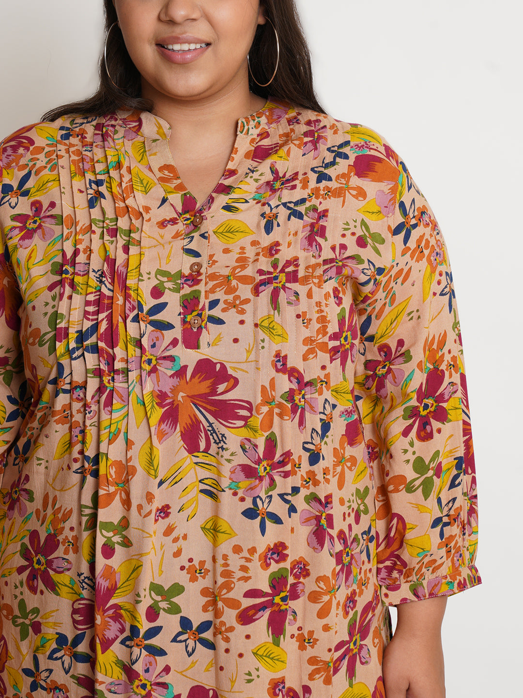 Women Mustard Floral Print Pintuck Top