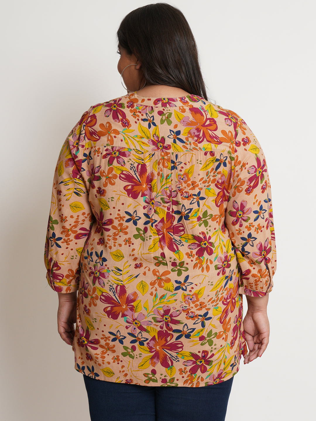 Women Mustard Floral Print Pintuck Top