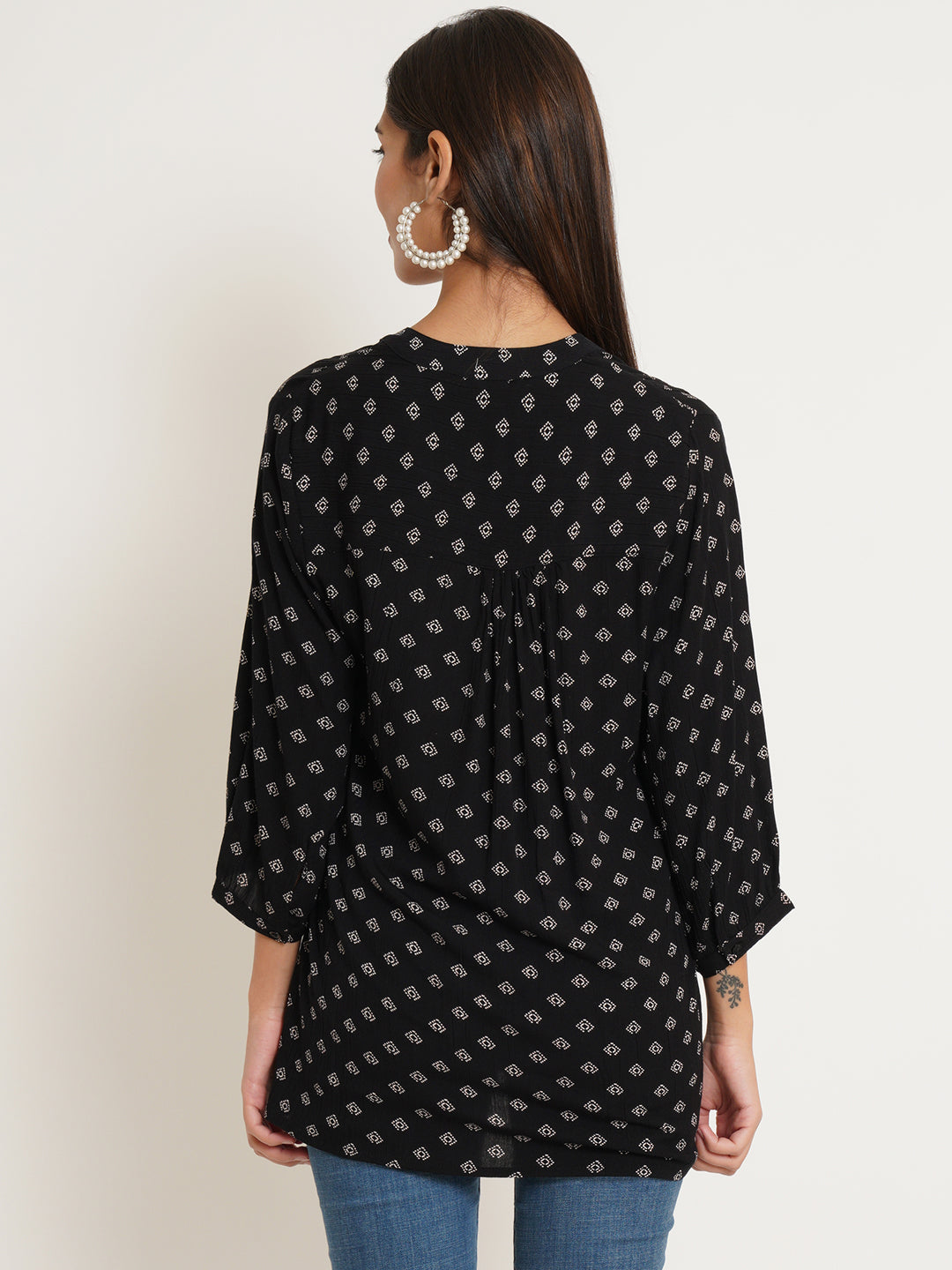 Women Black Polka Print Pintuck Top