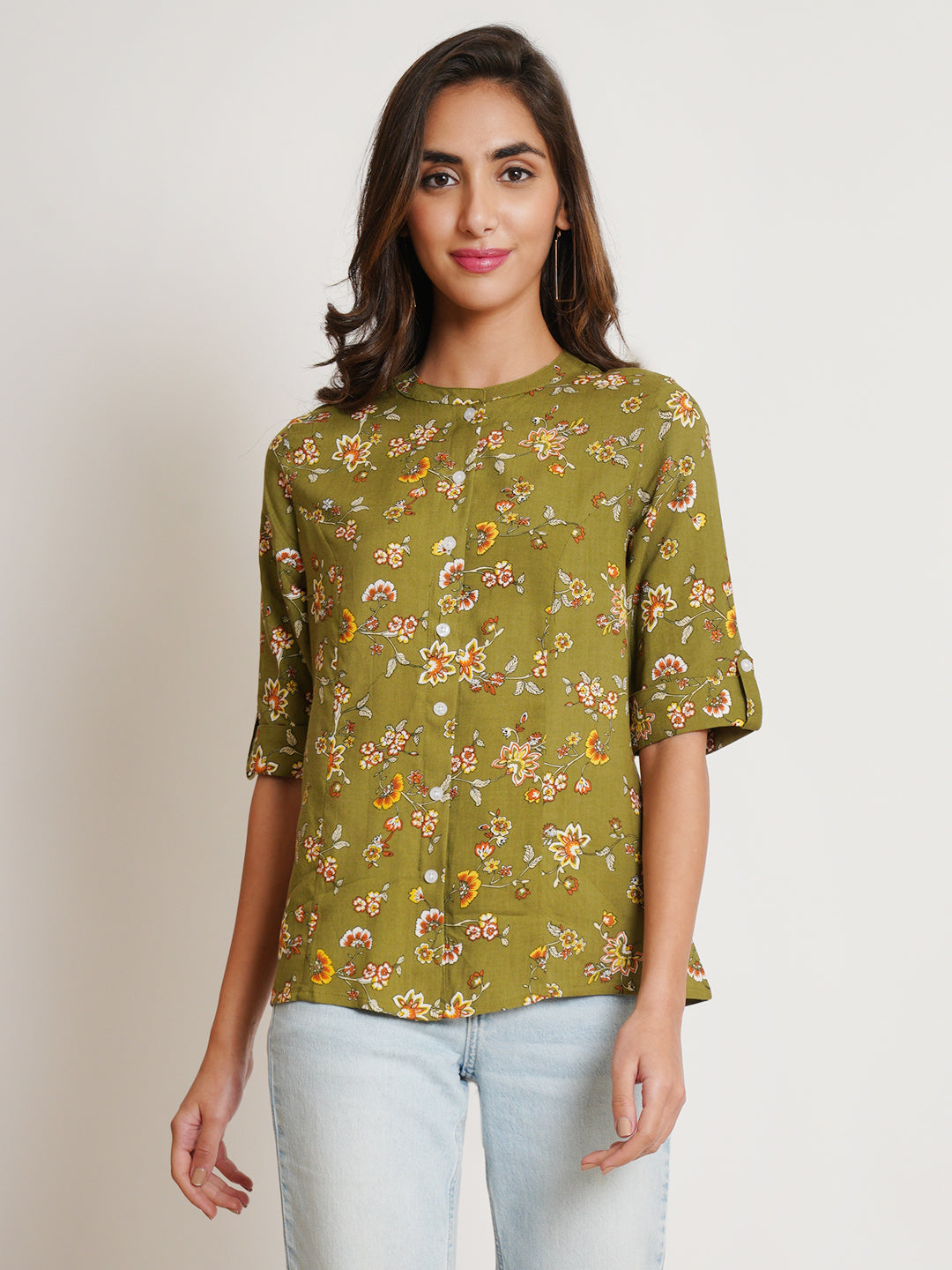 9 Impression Women Green & Yellow Floral Print Top