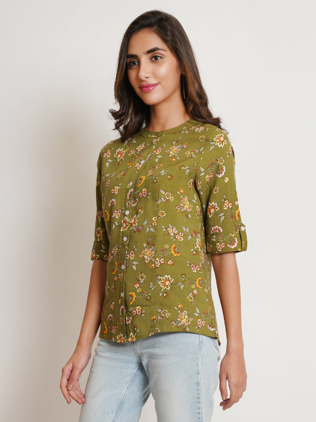 9 Impression Women Green & Yellow Floral Print Top