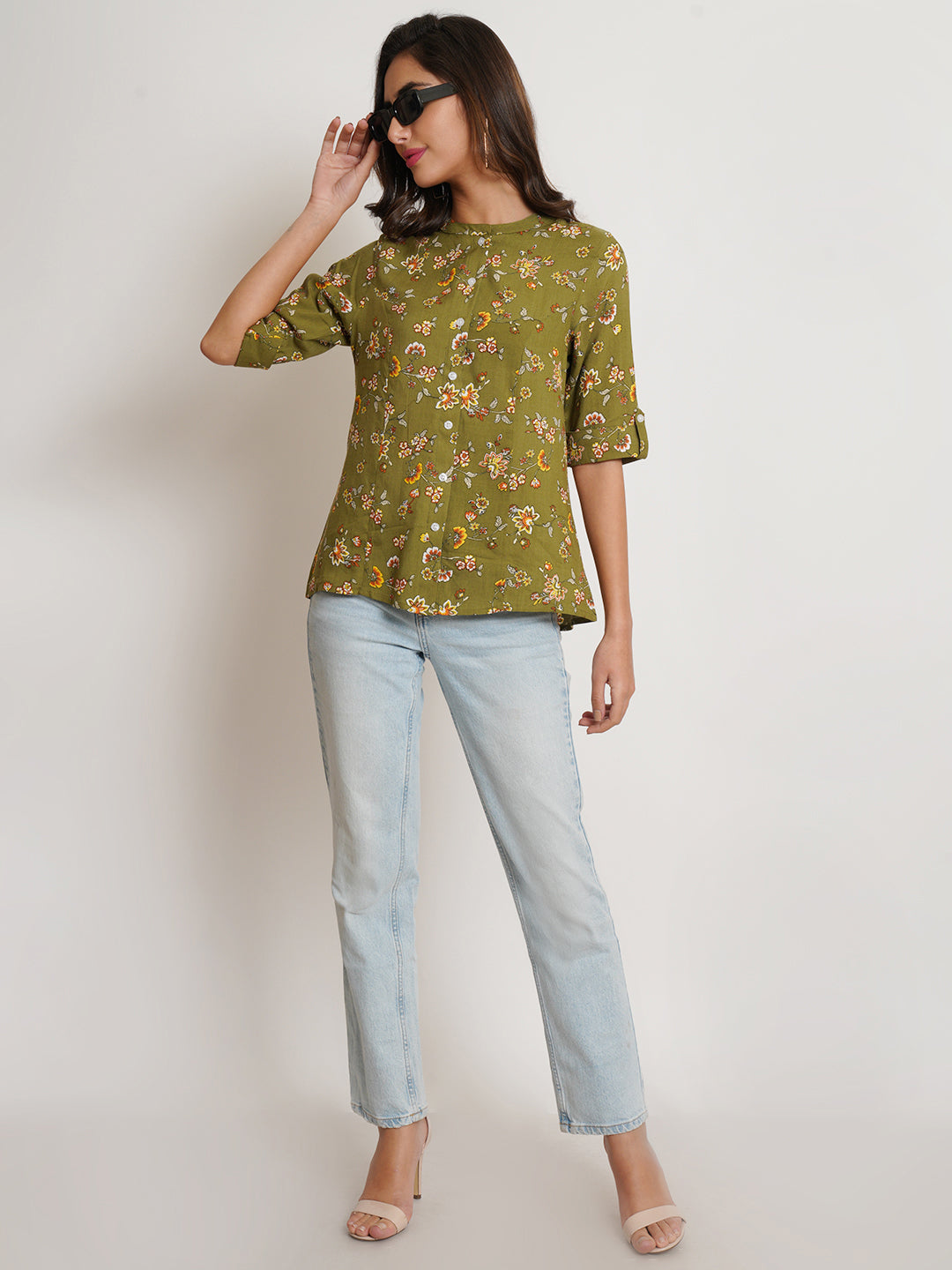 9 Impression Women Green & Yellow Floral Print Top