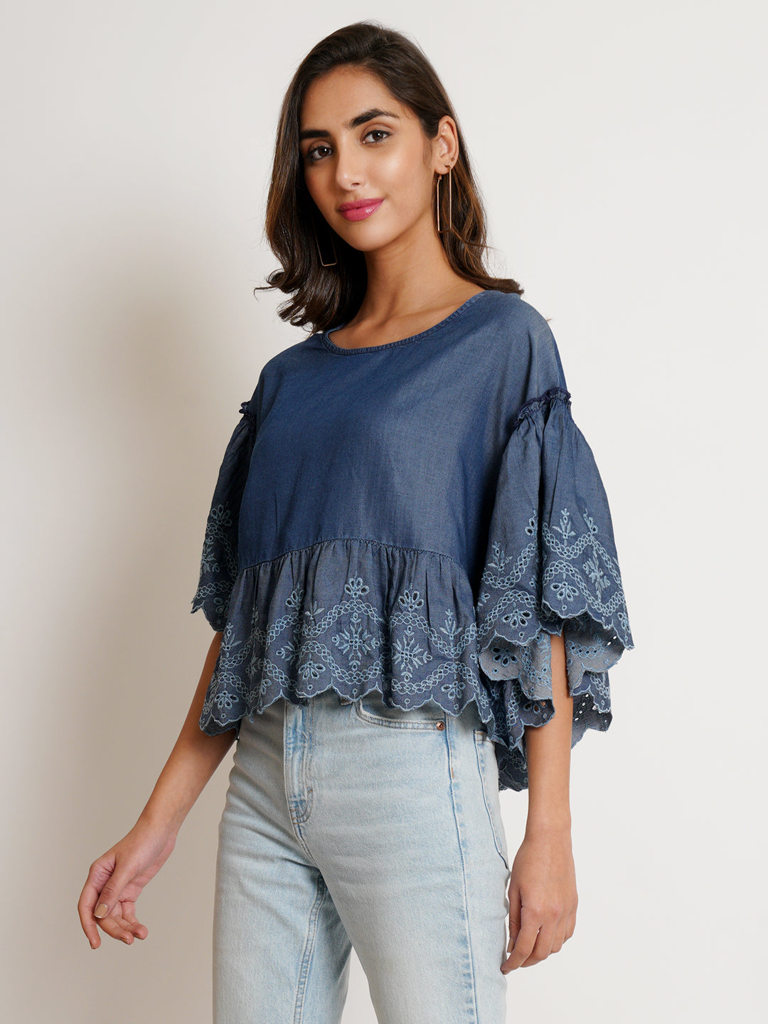 9 Impression Woman Denim Emboidered Top