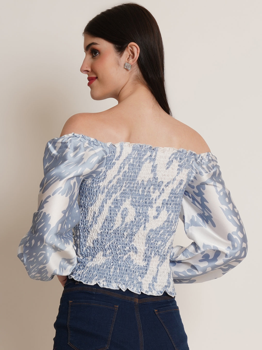 9 Impression Woman Blue Printed off Shoulder  Tops