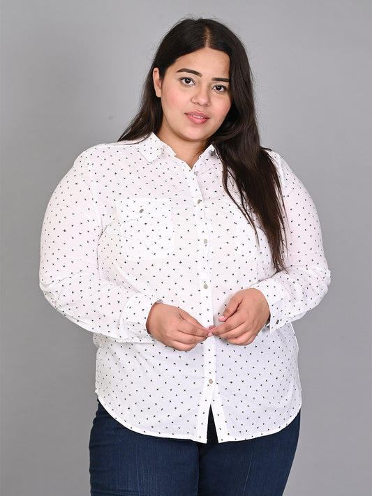 9 Impression Women White & Black Star Print Plus Size Shirt