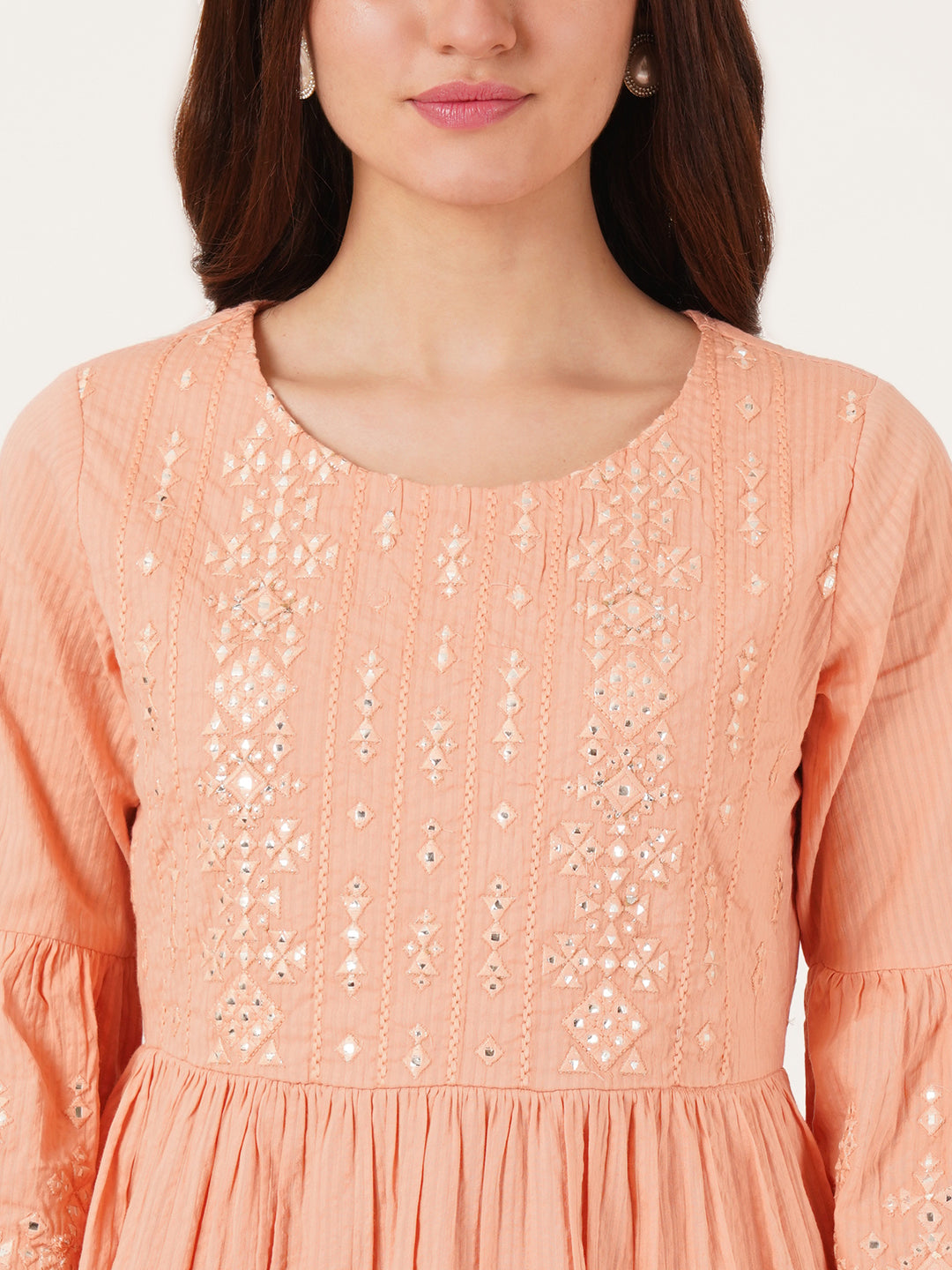 Women Pink Embroidered Cotton A-Line Dress