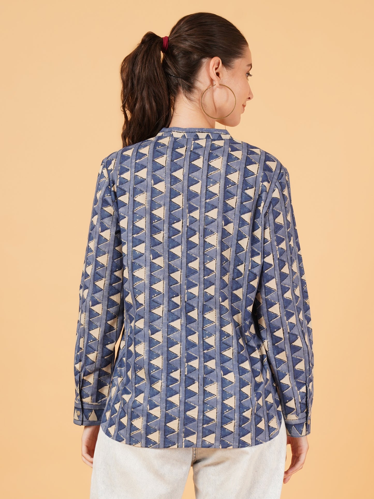 Women Navy Blue & Beige Geometry Print Shirt