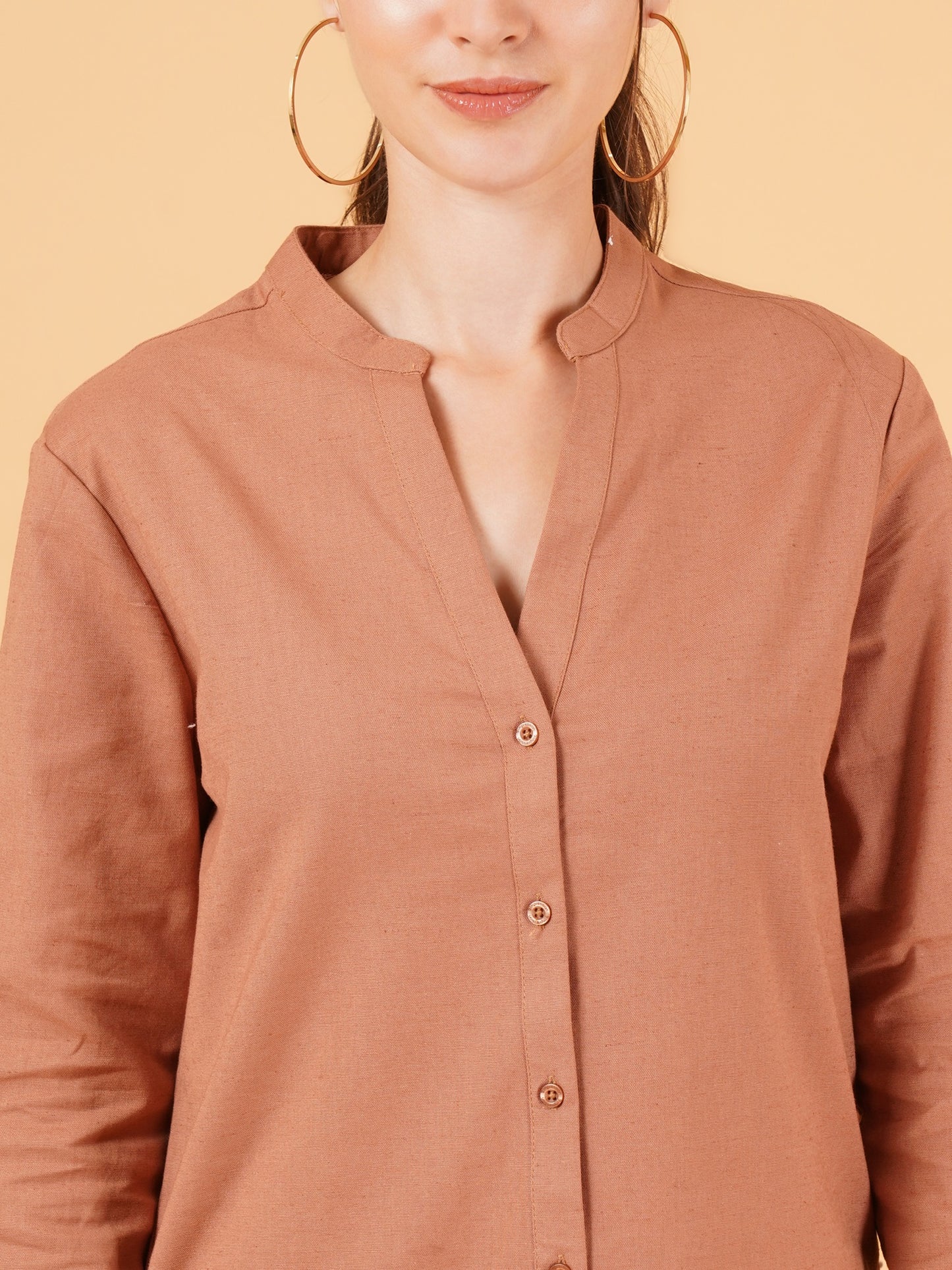 Women Solid Mandarin Collar Shirt