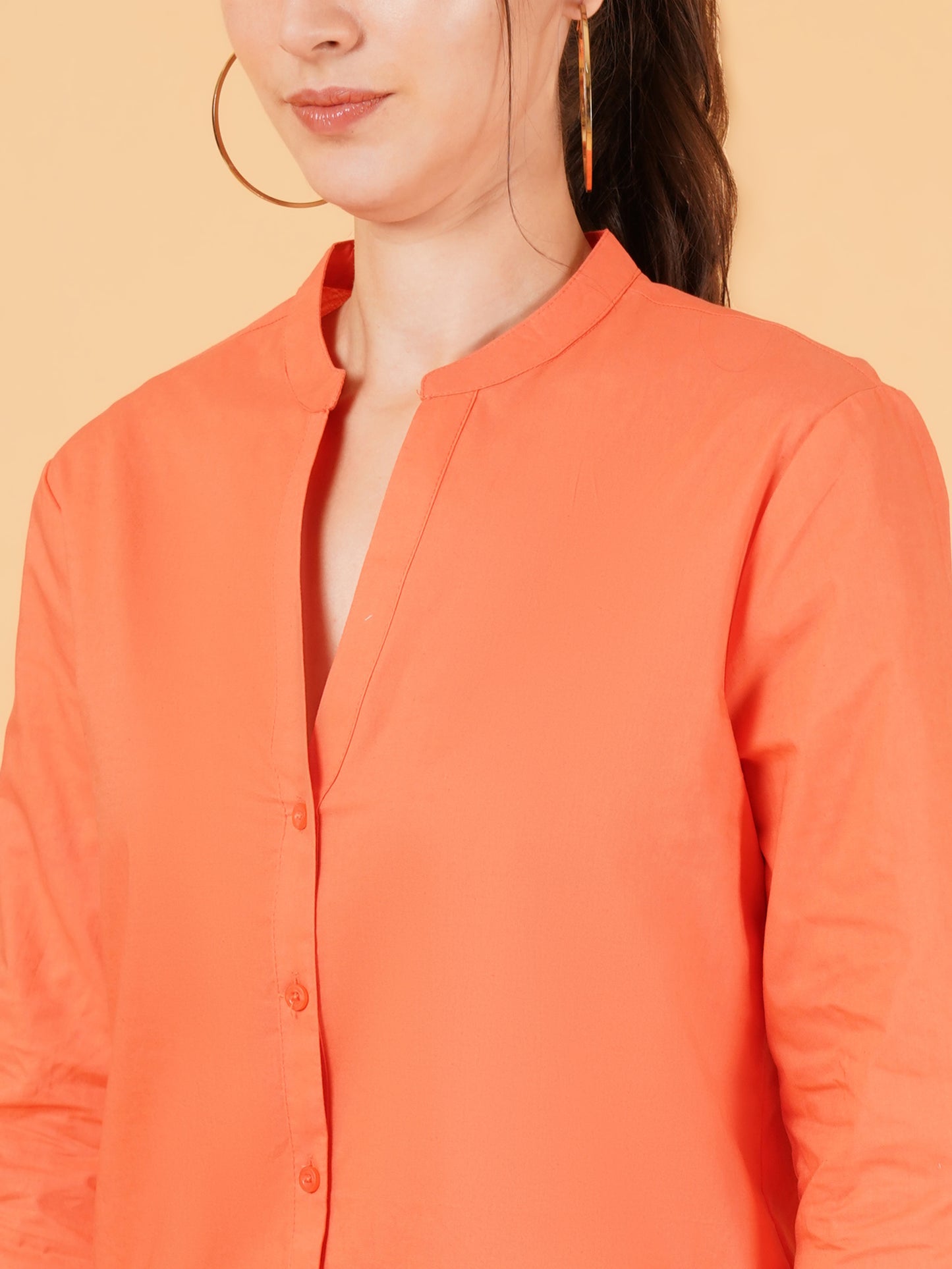 Women Solid Mandarin Collar Shirt