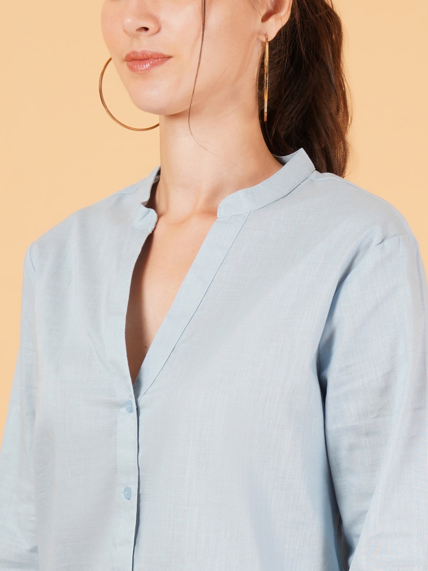 Women Solid Mandarin Collar Shirt