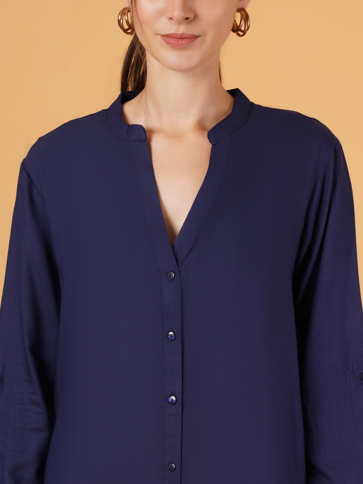 Stay effortlessly stylish with this navy blue oversized cotton shirt. Its solid design and full sleeves make it a versatile piece, perfect for casual wear while offering both comfort and a chic, relaxed fit.