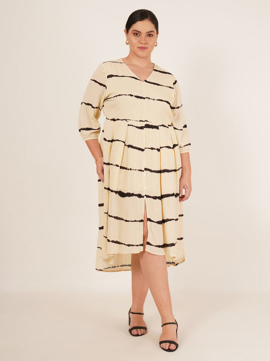 Women Beige & Black Plus Size Tie-Dye Midi Dress