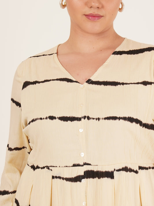 Women Beige & Black Plus Size Tie-Dye Midi Dress