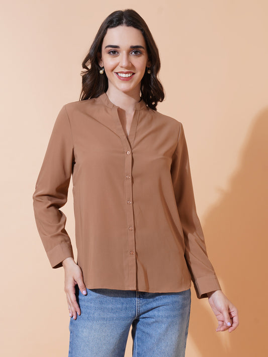 9 Impression Women Brown Solid Full Sleeves Casual Top