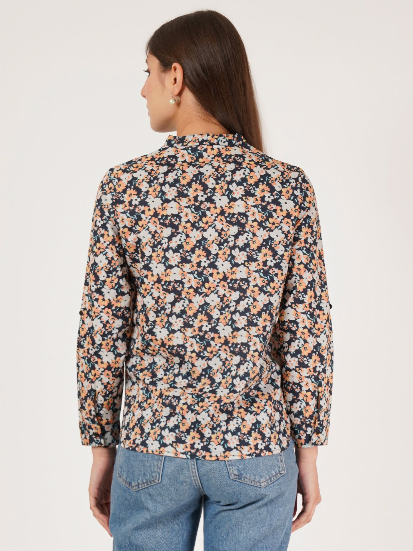 Women White & Pink Floral Print Oversized Shirt Style Top