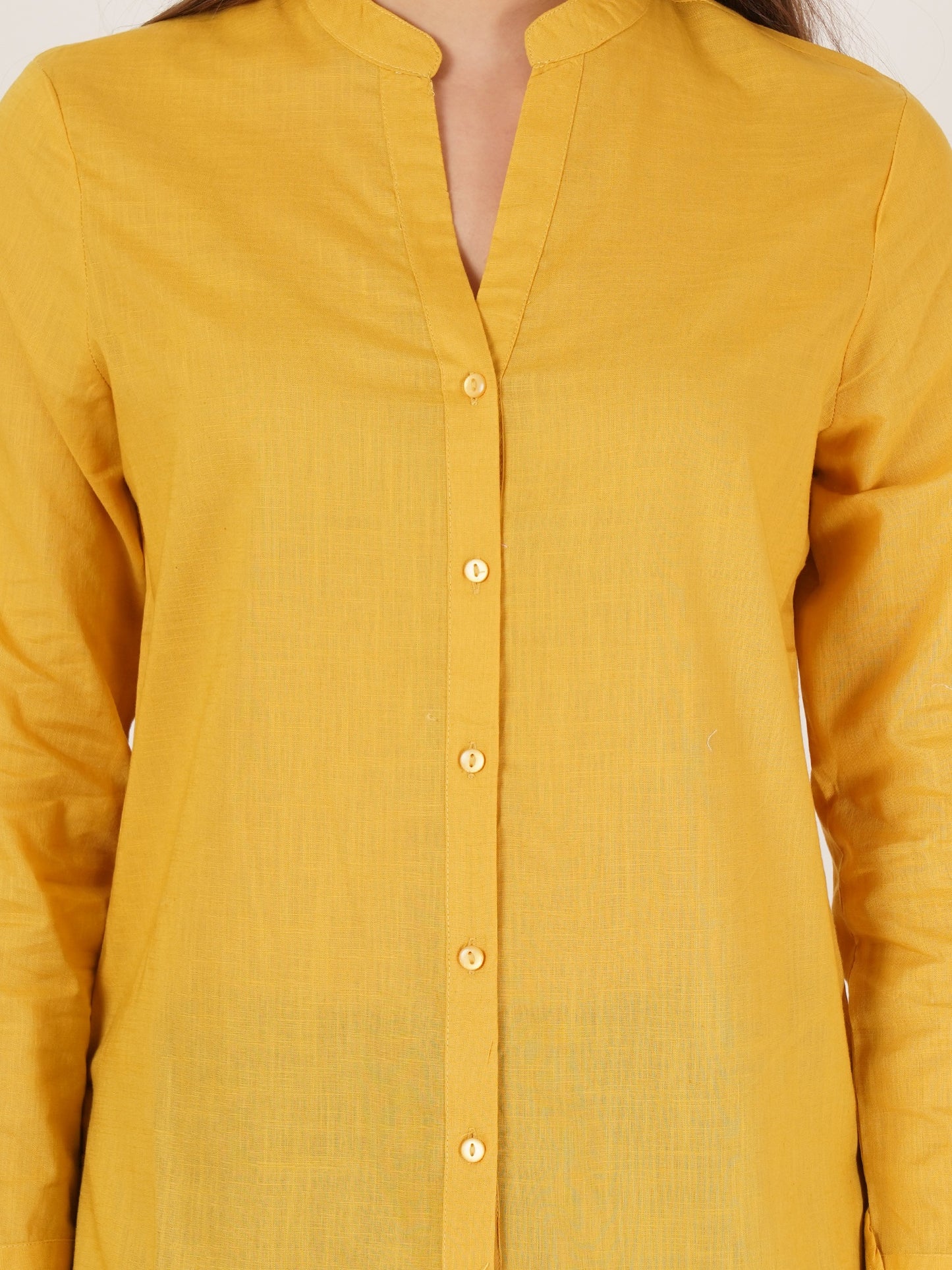 Women Yellow Solid Oversized Shirt Style Top