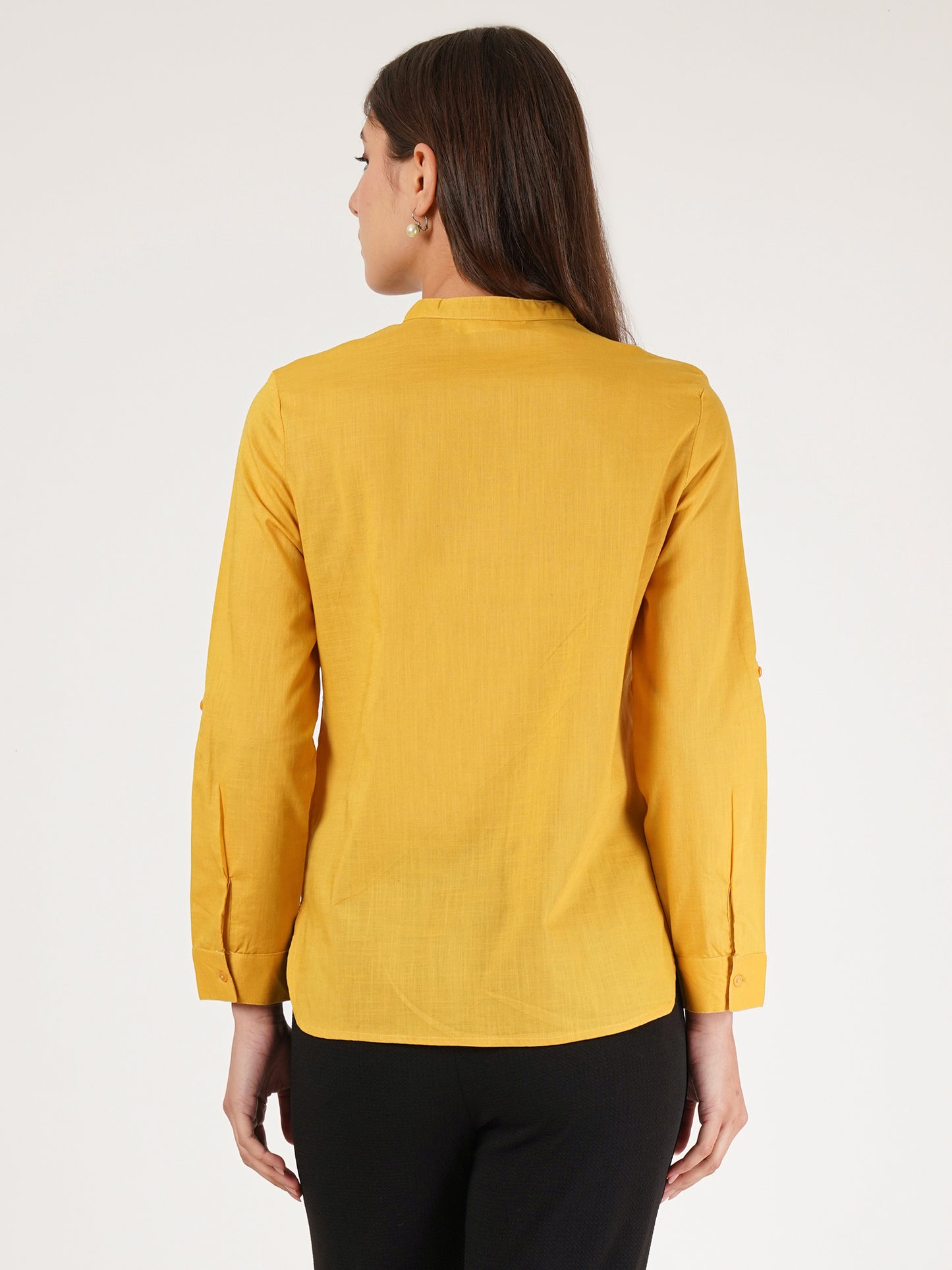 Women Yellow Solid Oversized Shirt Style Top