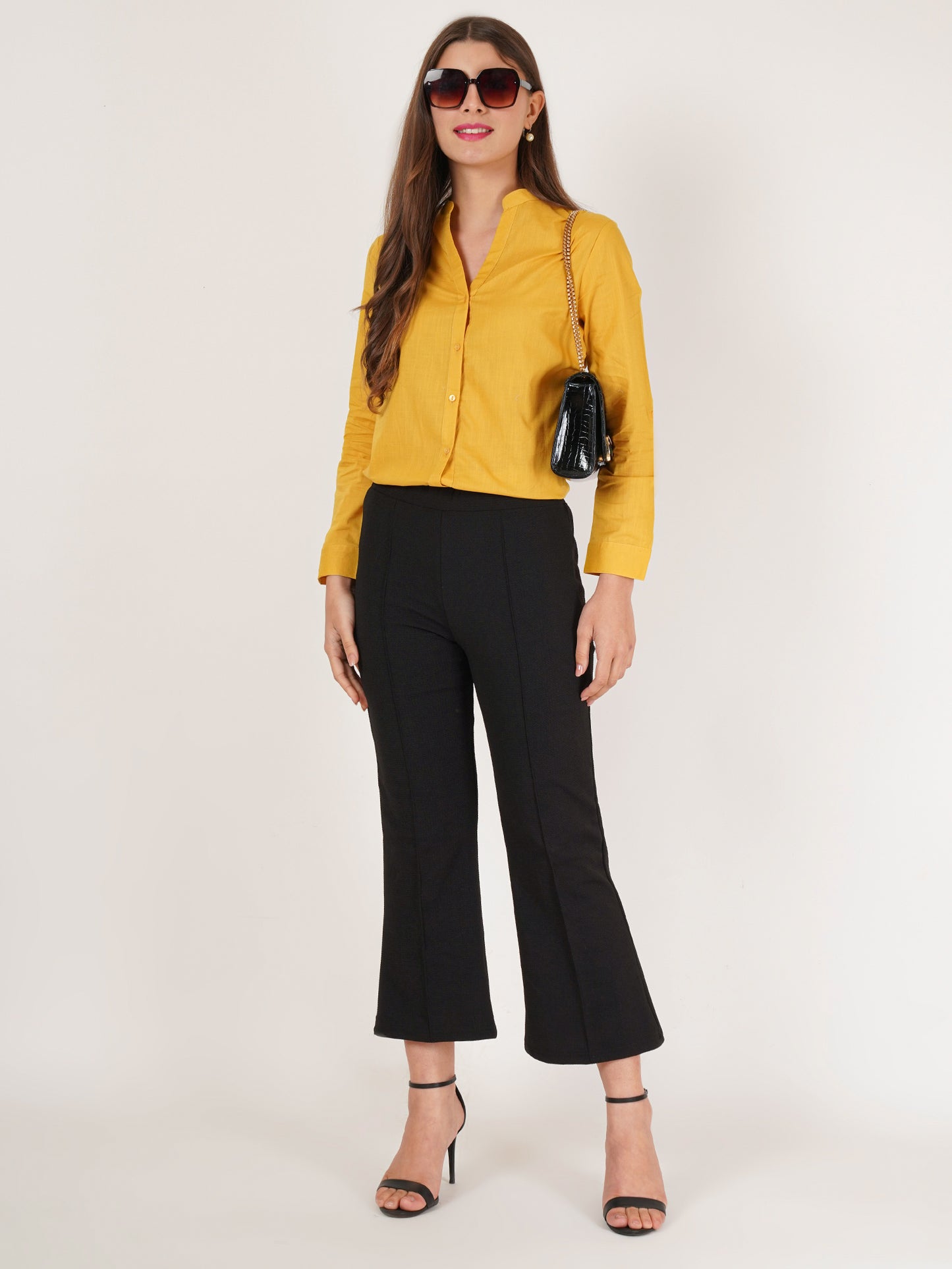 Women Yellow Solid Oversized Shirt Style Top