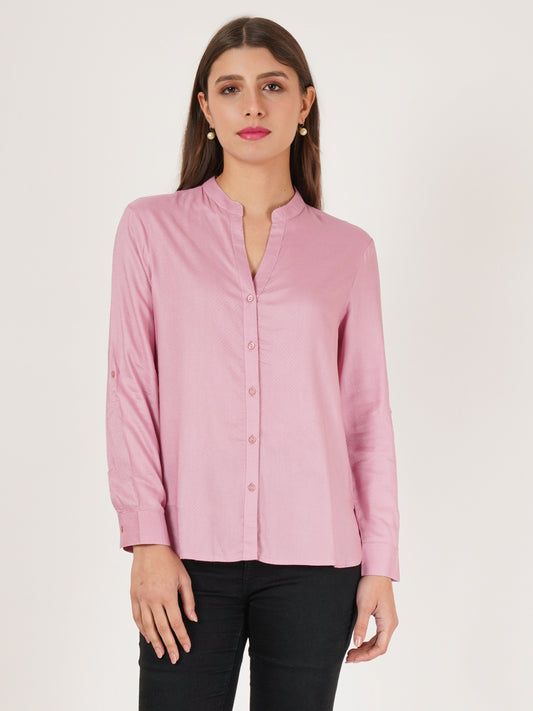 Women Pink Solid Oversized Shirt Style Top