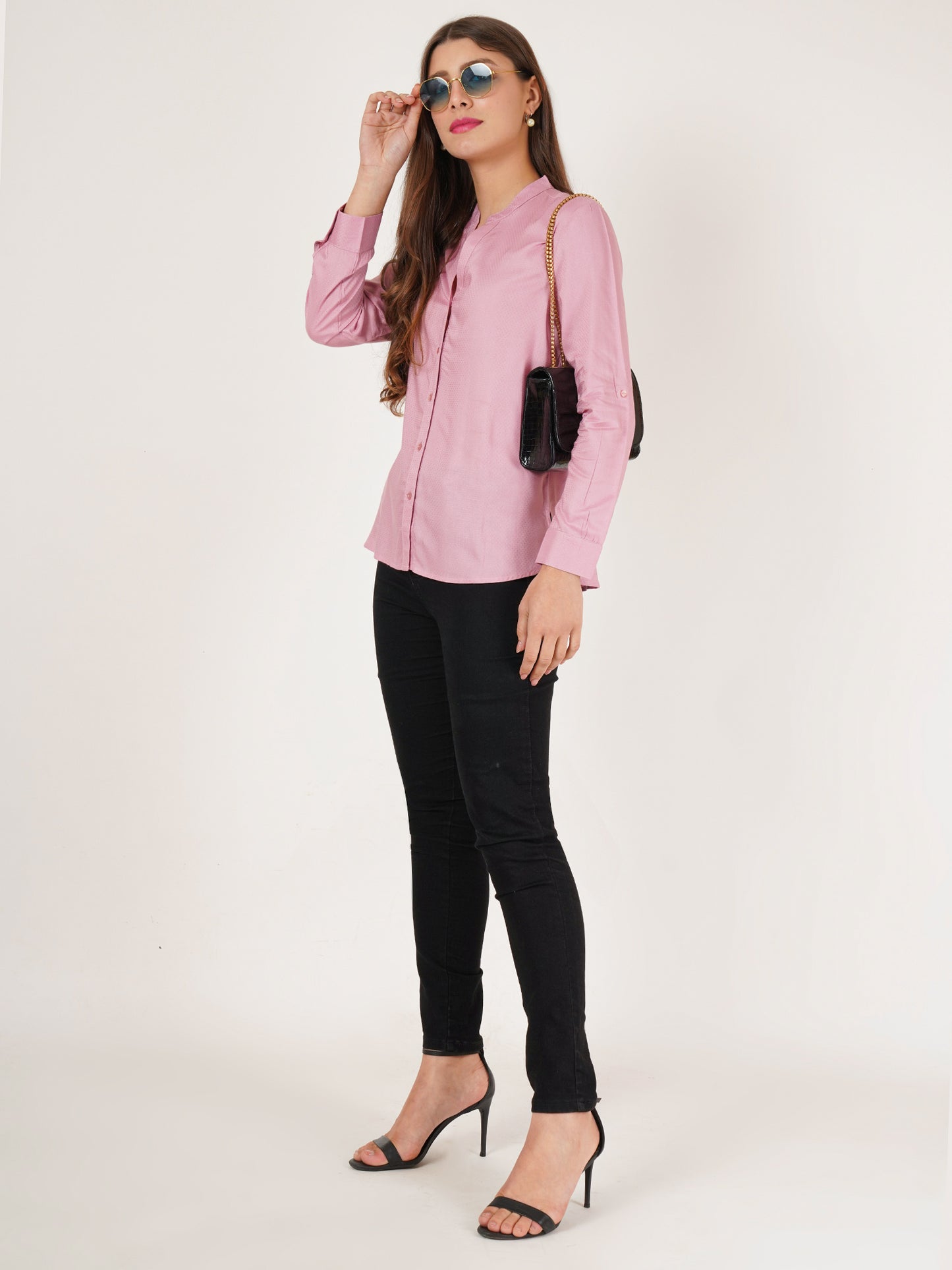 Women Pink Solid Oversized Shirt Style Top