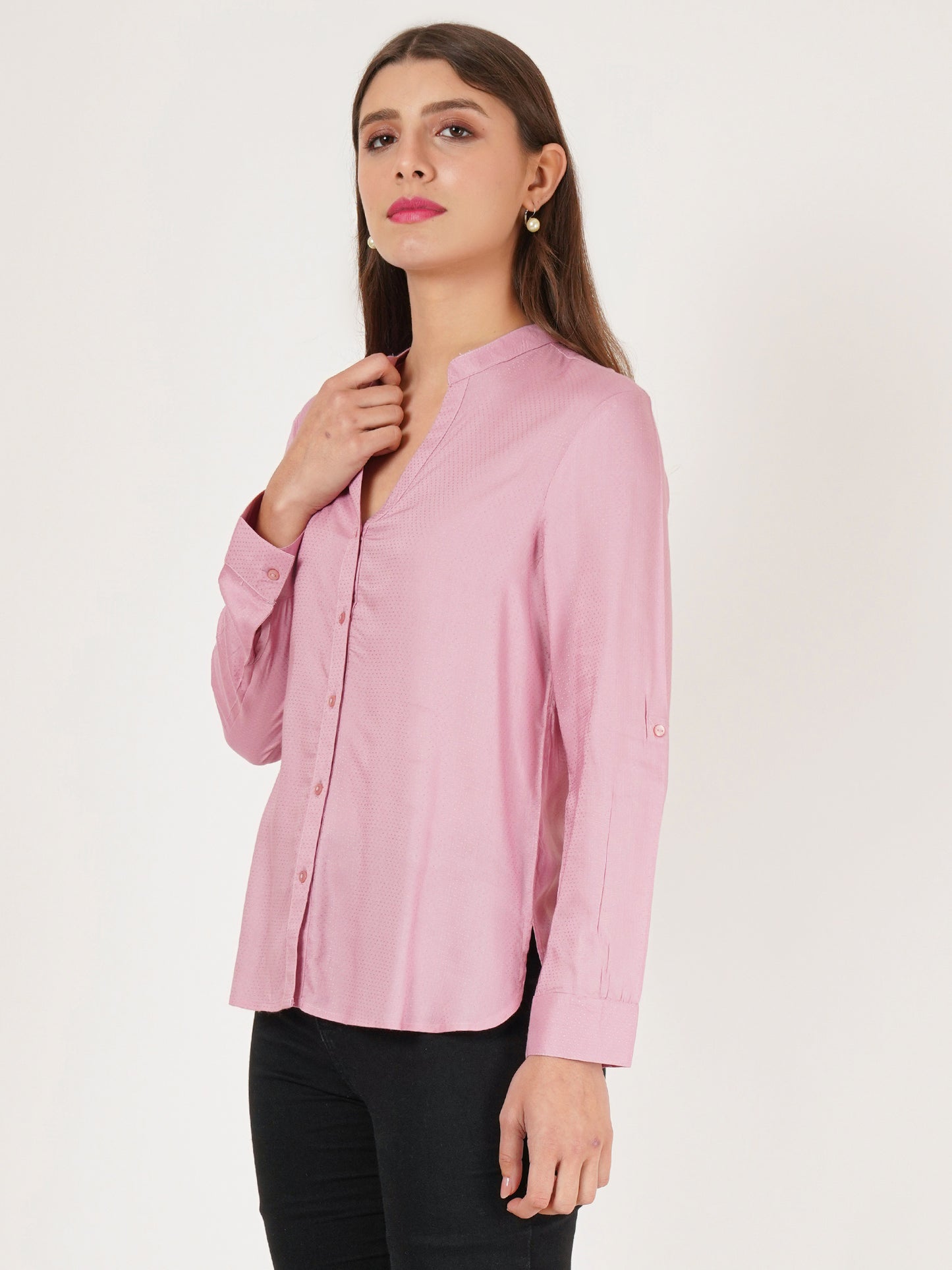 Women Pink Solid Oversized Shirt Style Top