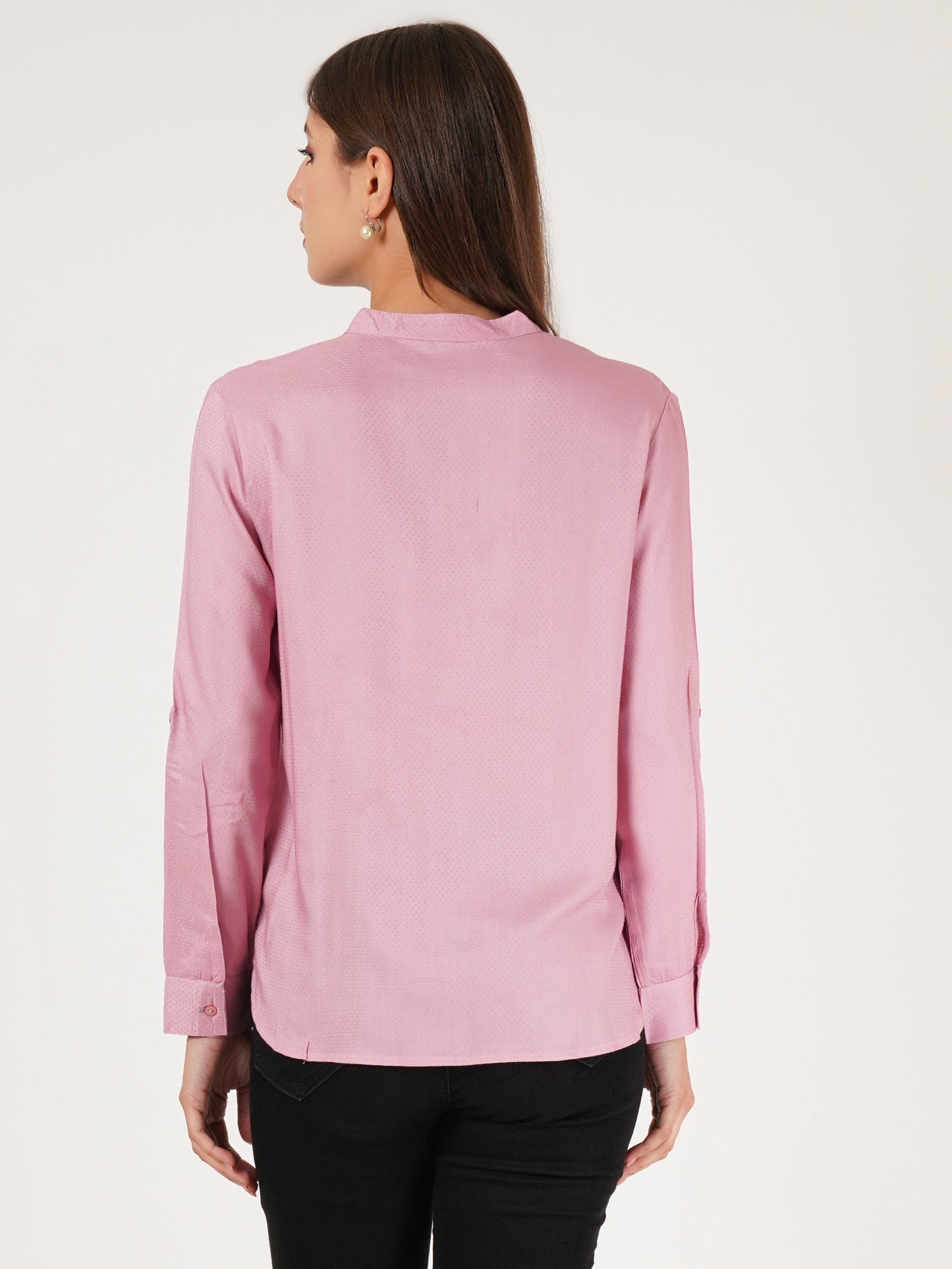 Women Pink Solid Oversized Shirt Style Top