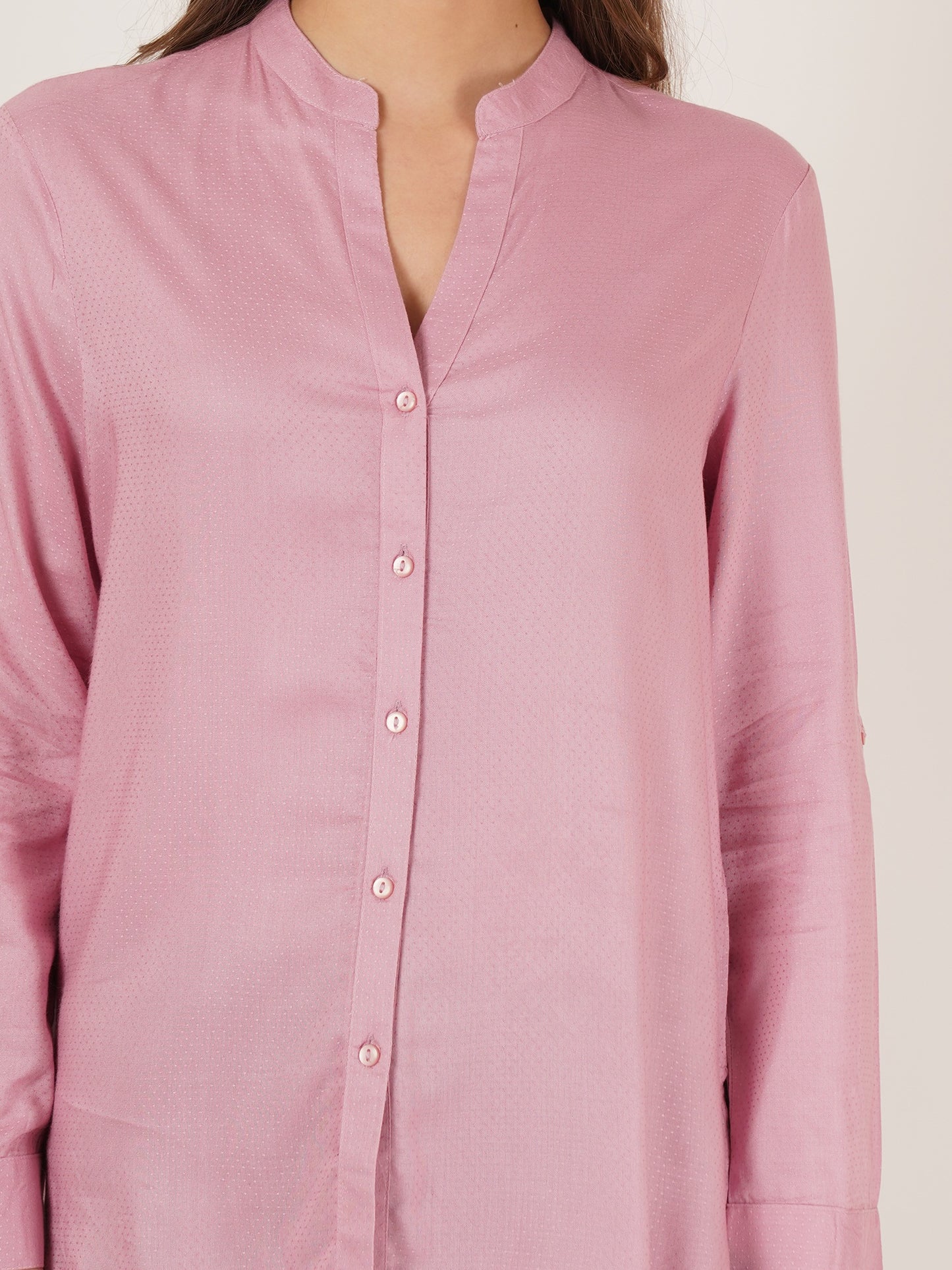 Women Pink Solid Oversized Shirt Style Top