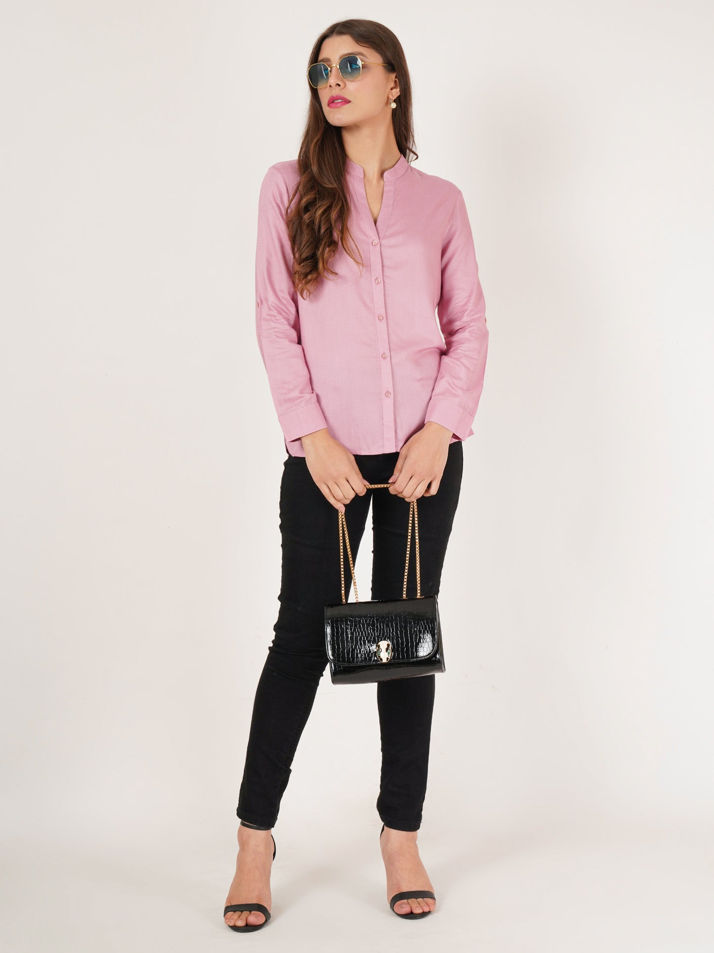 Women Pink Solid Oversized Shirt Style Top