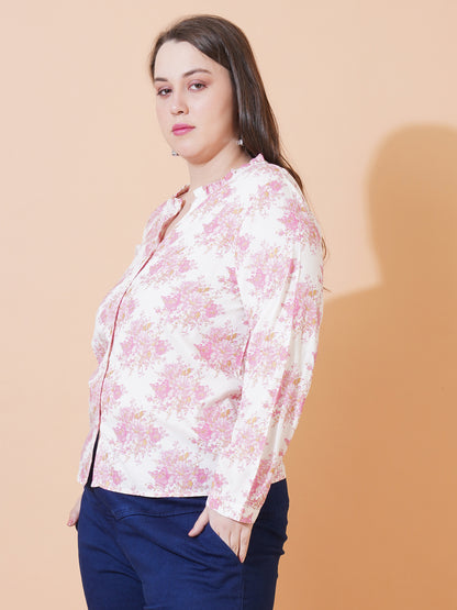 Women Pink Floral Print Tops - Side View