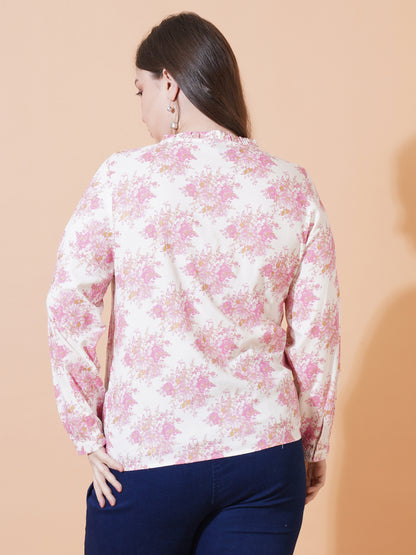Women Pink Floral Print Tops - Back View