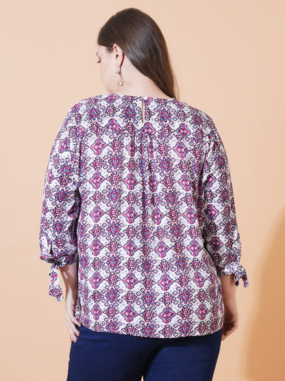 Women Paisley Print Regular Plus Size Top - Black View