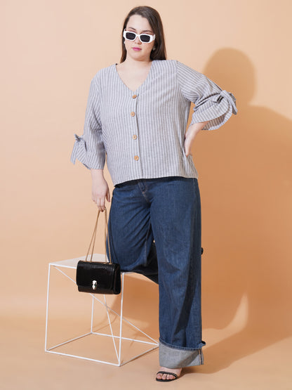 Women Stripes Plus Size Top - Detail View