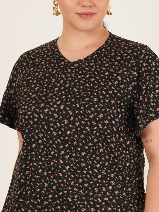Black & Pink Floral Print Plus Size Women Top