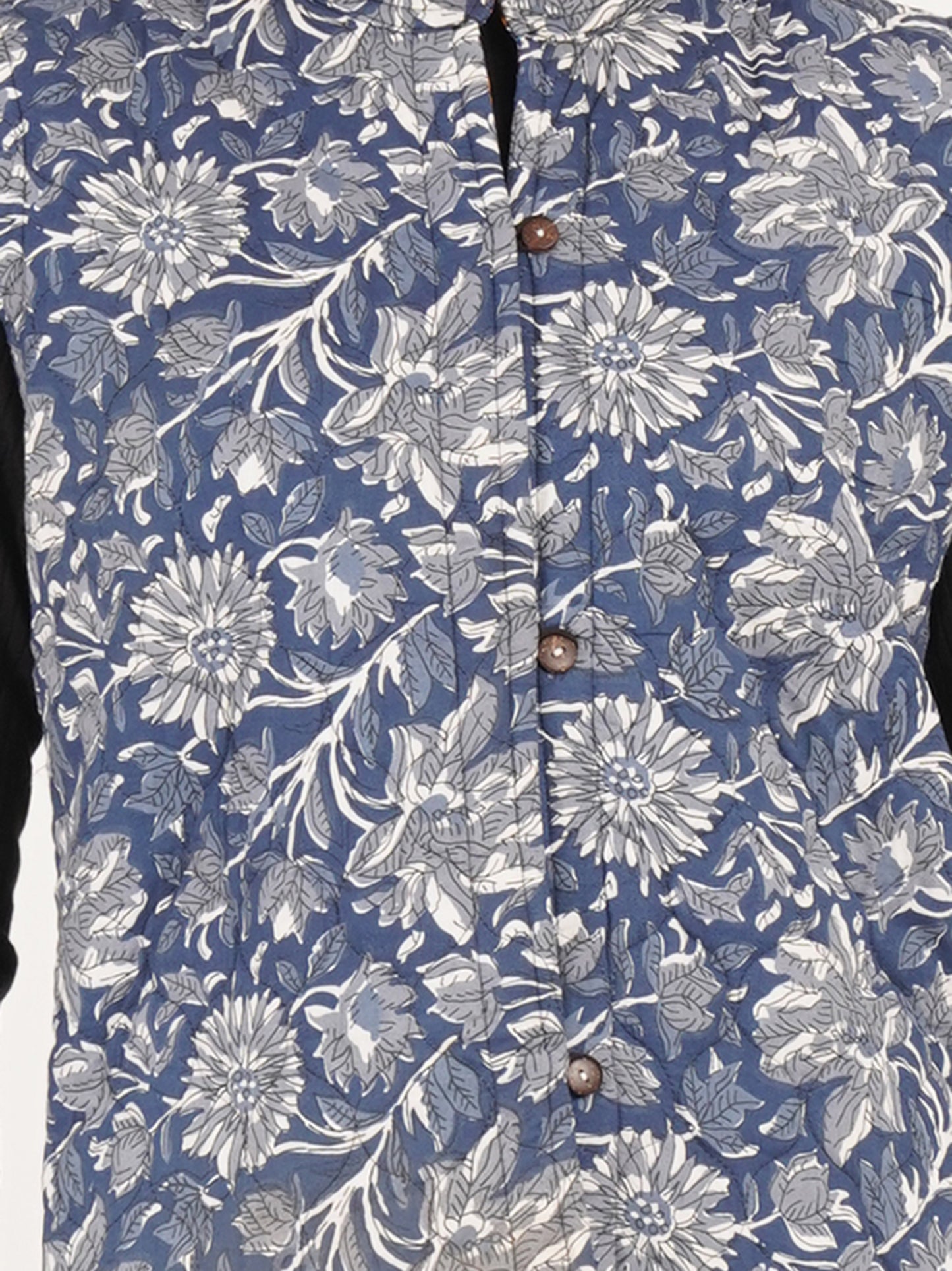 Women Floral Printed Quilted Sleeveless Reversible Jacket