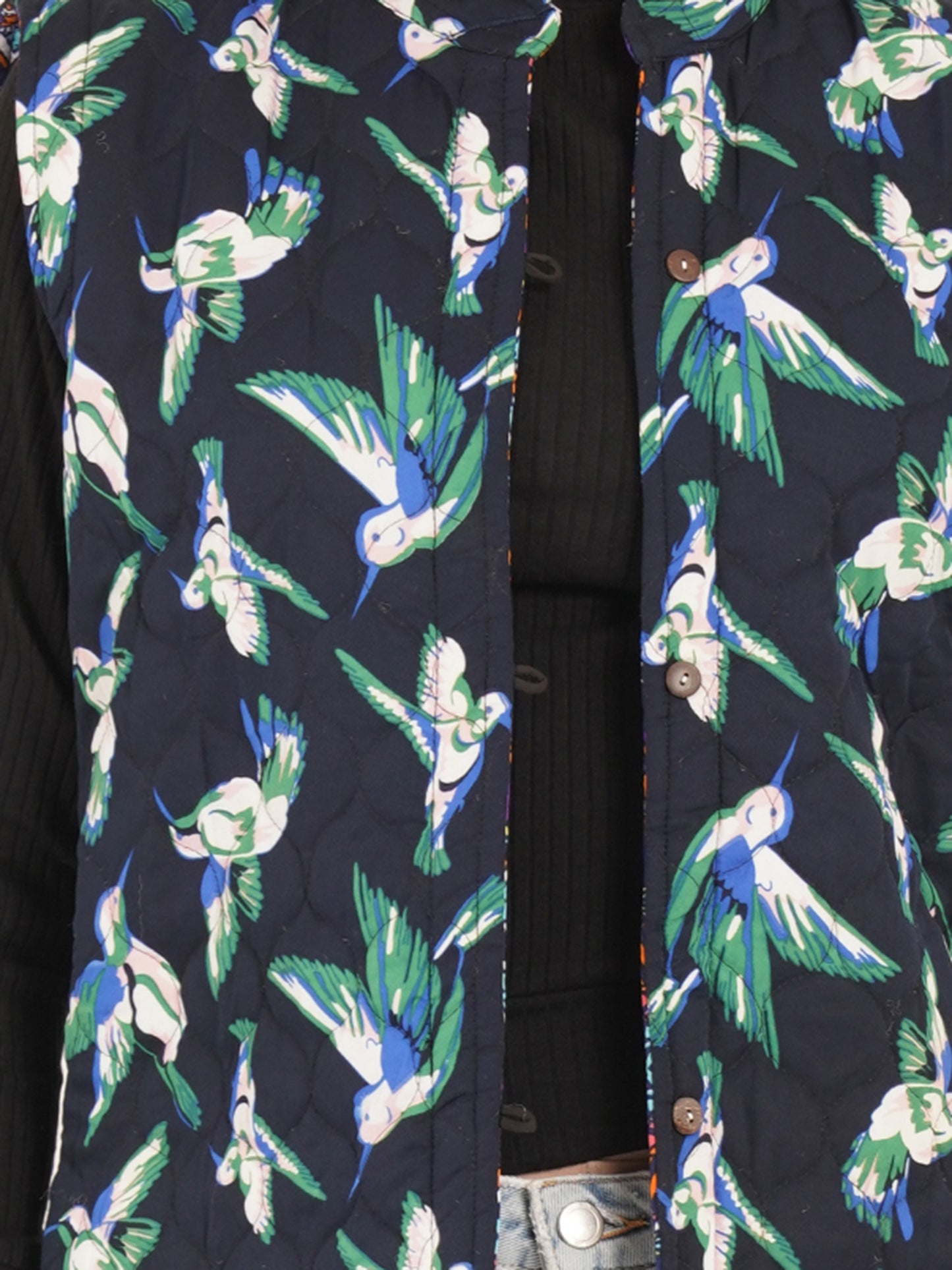 Women Multicolor Printed Woven Design Quilted Reversible Nehru Jacket